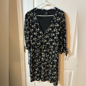 Black dress with light blue and white flowers